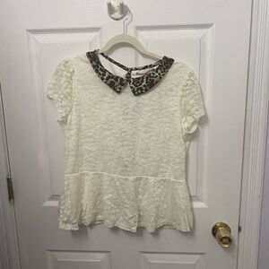 Cream Lace Leopard Collar Top